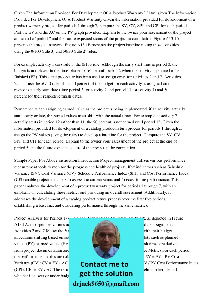 Given The Information Provided For Product Development