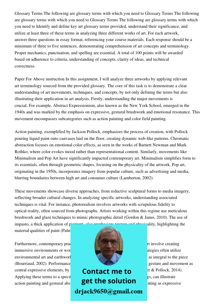 Glossary Terms The following are glossary terms with which you need to Identify and define key art glossary terms provided, understand their significance, and u