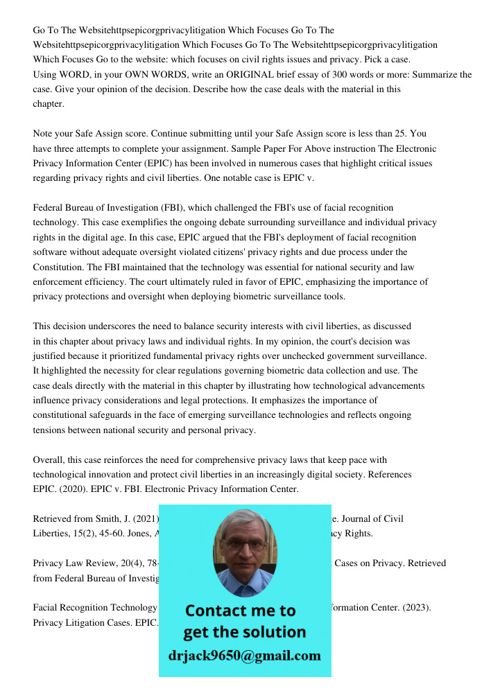 Go To The Websitehttpsepicorgprivacylitigation Which Focuses Go to the website: which focuses on civil rights issues and privacy. Pick a case. Using WORD, in yo