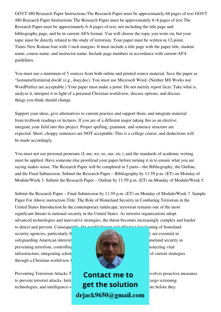 The Research Paper must be approximately 6–8 pages of text, not including the title page and bibliography page, and be in current APA format. You will choose th