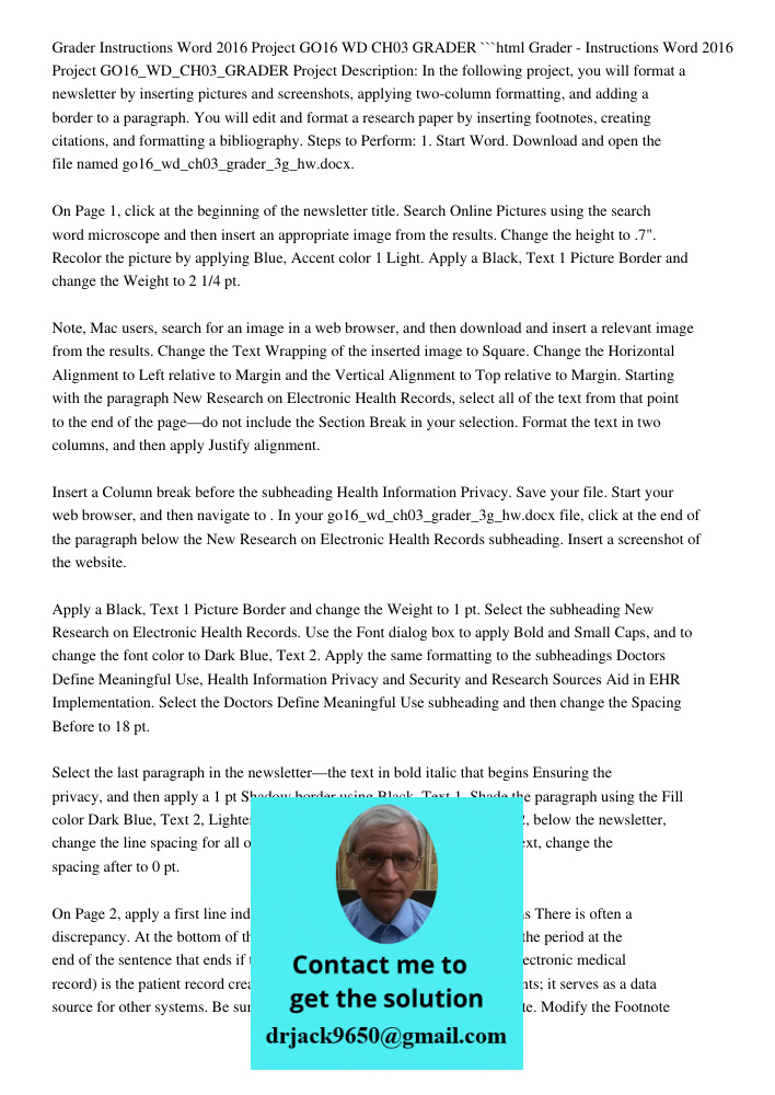 Grader - Instructions Word 2016 Project GO16 WD CH03