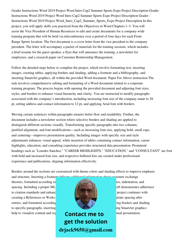 Grader Instructions Word 2019 Project Word Intro Cap2 Summer Sports Expo Project Description In this project, you will apply skills you practiced from the Objec