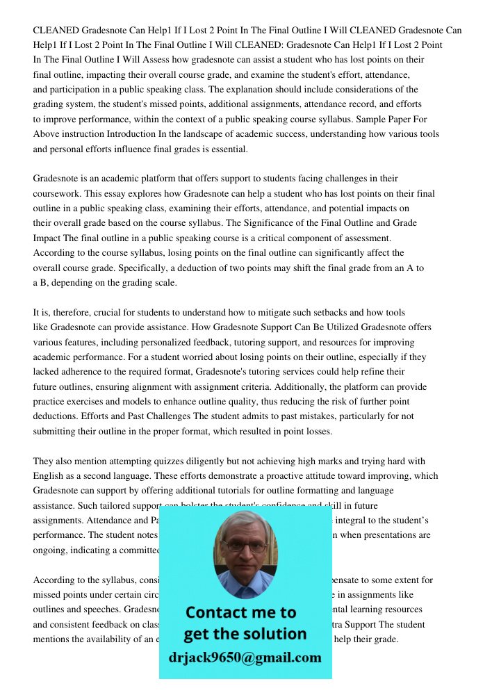 CLEANED Gradesnote Can Help1 If I Lost 2 Point In The Final Outline I Will Assess how gradesnote can assist a student who has lost points on their final outline