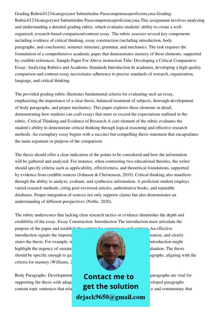 This assignment involves analyzing and understanding a detailed grading rubric, which evaluates students' ability to create a well-organized, research-based com