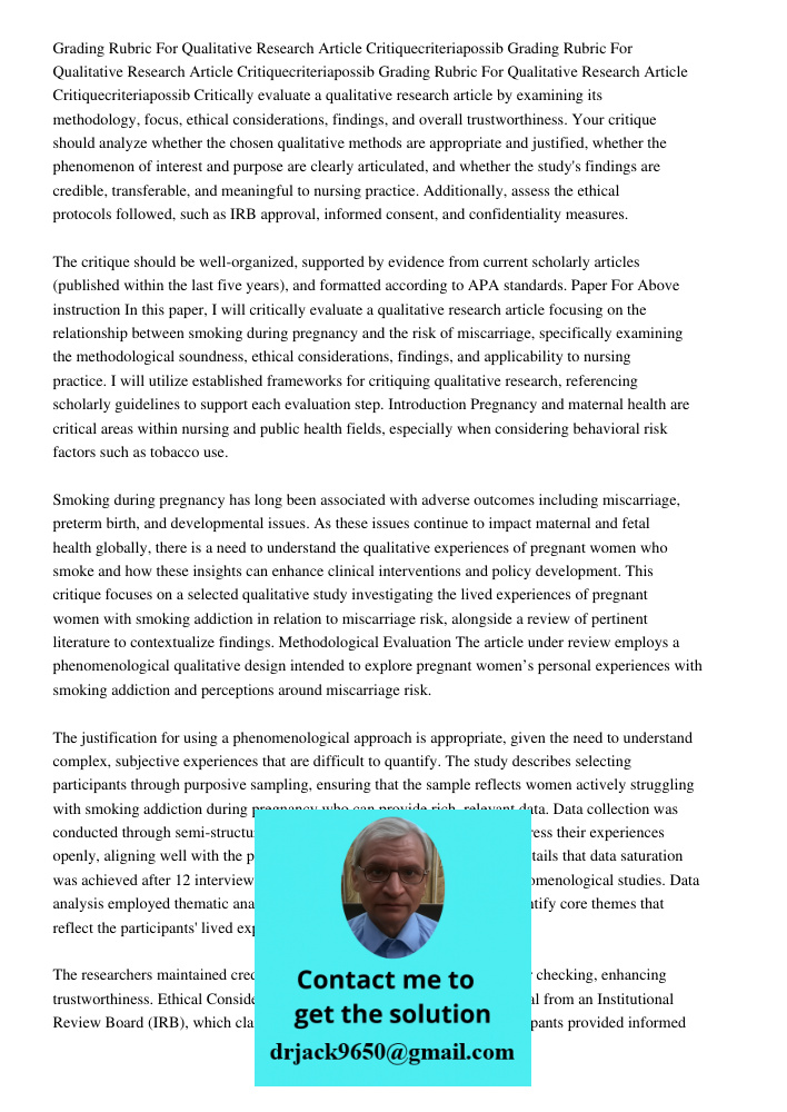 Grading Rubric For Qualitative Research Article Critiquecriteriapossib Critically evaluate a qualitative research article by examining its methodology, focus, e