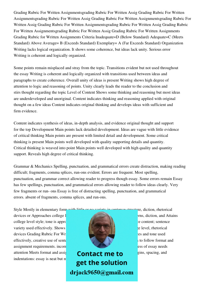 Grading Rubric For Written Assignmentsgrading Rubric For Written Assig Grading Rubric For Written Assignmentsgrading Rubric For Written Assig Grading Rubric For