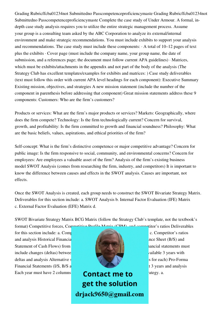 Complete the case study of Under Armour. A formal, in-depth case study analysis requires you to utilize the entire strategic management process. Assume your gro