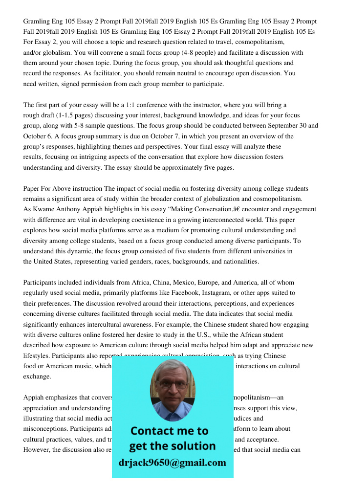 Gramling Eng 105 Essay 2 Prompt Fall 2019fall 2019 English 105 Es For Essay 2, you will choose a topic and research question related to travel, cosmopolitanism,
