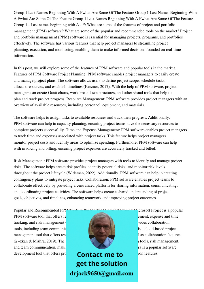 Group 1 Last Names Beginning With A Fwhat Are Some Of The Feature Group 1 - Last names beginning with A - F: What are some of the features of project and portfo