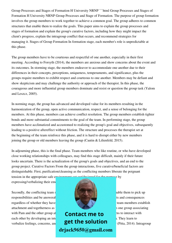 Group Processes And Stages Of Formation At H University