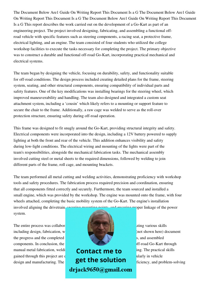 The Document Below Are1 Guide On Writing Report This Document Is a G This report describes the work carried out on the development of a Go-Kart as part of an en