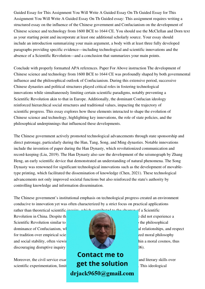 Guided essay: This assignment requires writing a structured essay on the influence of the Chinese government and Confucianism on the development of Chinese scie
