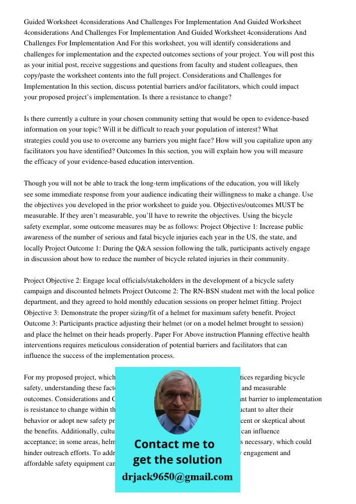 Guided Worksheet 4considerations And Challenges For Implementation And For this worksheet, you will identify considerations and challenges for implementation an