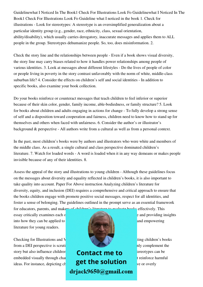 Guideline what I noticed in the book 1. Check for illustrations - Look for stereotypes: A stereotype is an oversimplified generalization about a particular iden