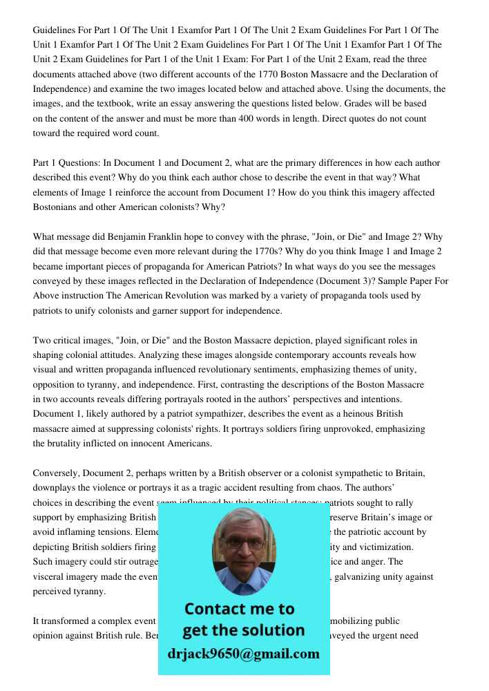 Guidelines For Part 1 Of The Unit 1 Examfor Part 1 Of The Unit 2 Exam Guidelines for Part 1 of the Unit 1 Exam: For Part 1 of the Unit 2 Exam, read the three do