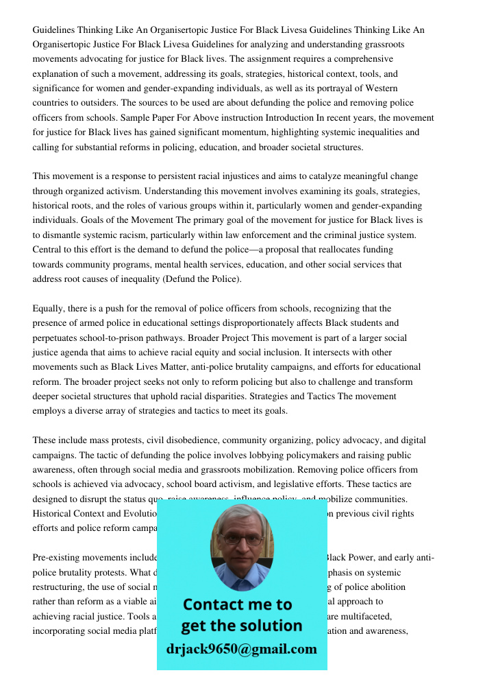 Guidelines for analyzing and understanding grassroots movements advocating for justice for Black lives. The assignment requires a comprehensive explanation of s