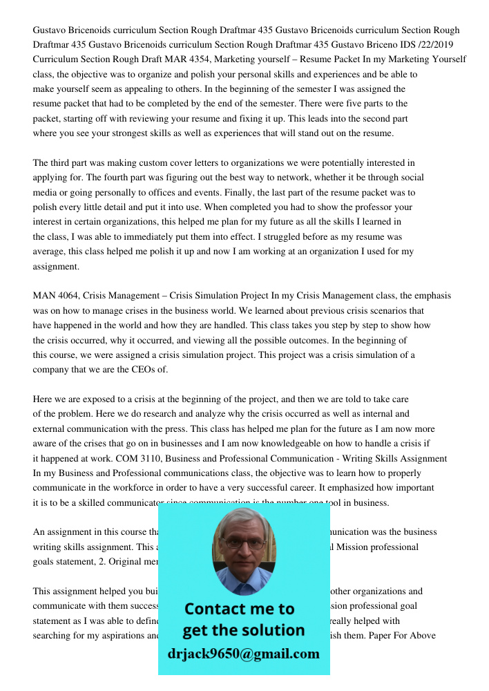 Gustavo Bricenoids 489009222019curriculum Section Rough Draftmar 435 Gustavo Briceno IDS /22/2019 Curriculum Section Rough Draft MAR 4354, Marketing yourself – 