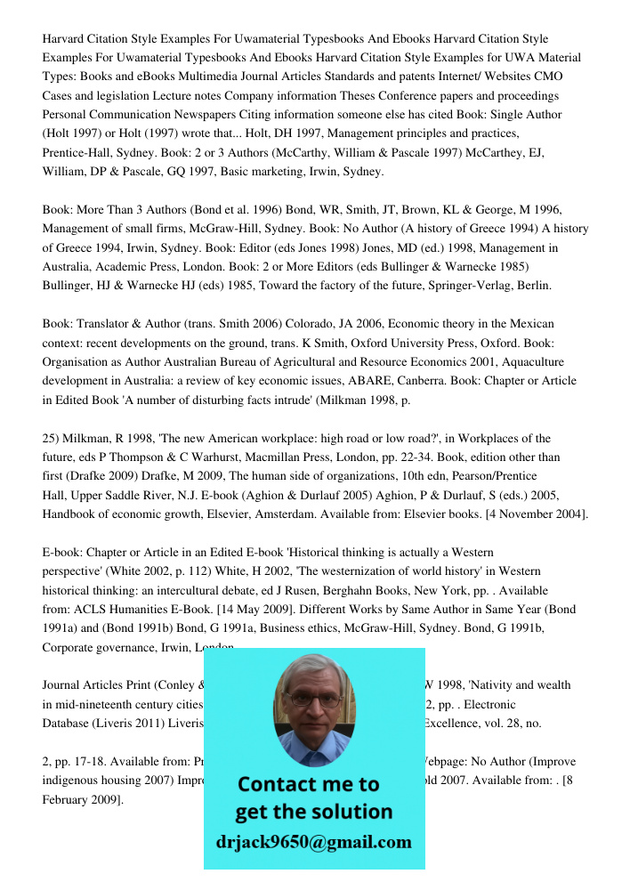 Harvard Citation Style Examples for UWA Material Types: Books and eBooks Multimedia Journal Articles Standards and patents Internet/ Websites CMO Cases and legi