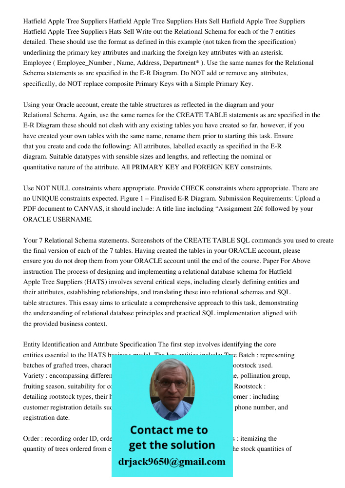 Write out the Relational Schema for each of the 7 entities detailed. These should use the format as defined in this example (not taken from the specification) u