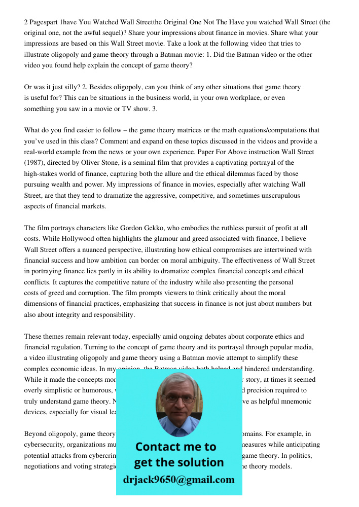 Pagespart 1have You Watched Wall Streetthe Original One Not The Have you watched Wall Street (the original one, not the awful sequel)? Share your impressions ab