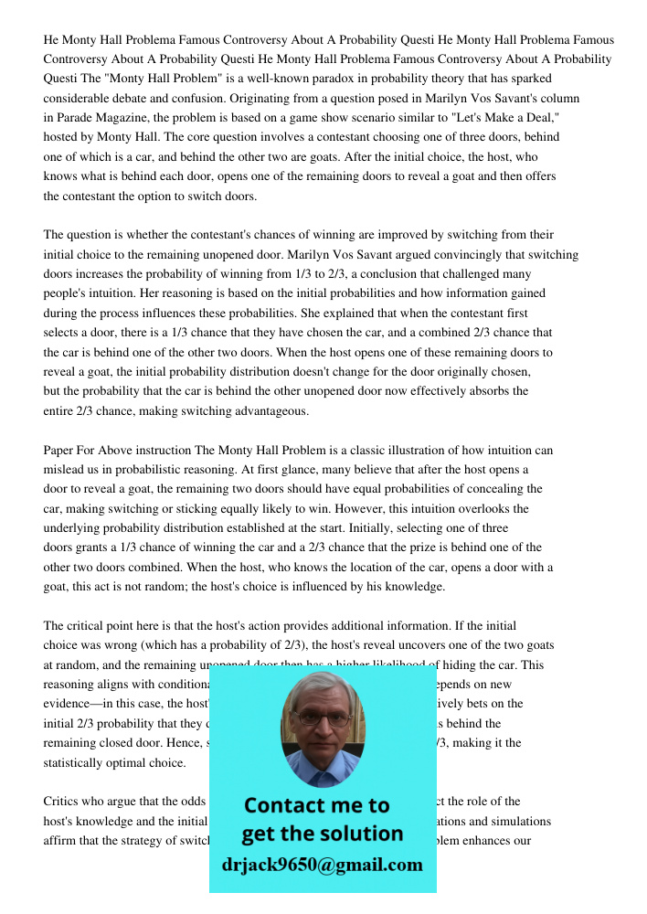 He Monty Hall Problema Famous Controversy About A Probability Questi The "Monty Hall Problem" is a well-known paradox in probability theory that has sparked con