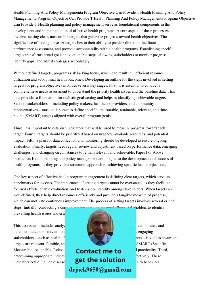 Health Planning And Policy Managementa Program Objective Can Provide T Health planning and policy management serve as foundational components in the development