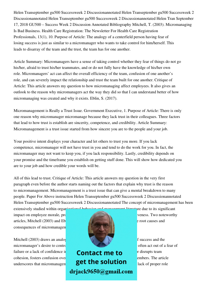 Helen Transeptember 17 2018gu500 Successweek 2 Discussionannotated Helen Tran September 17, 2018 GU500 – Success Week 2 Discussion Annotated Bibliography Mitche