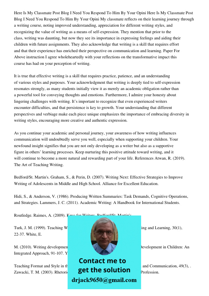My classmate reflects on their learning journey through a writing course, noting improved understanding, appreciation for different writing styles, and recogniz
