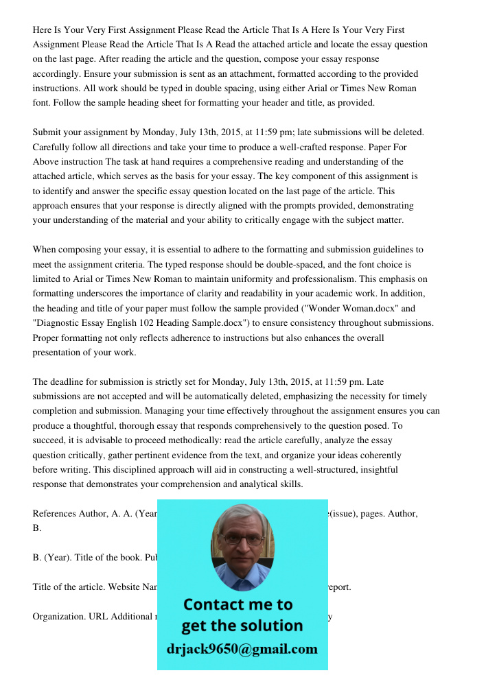 Read the attached article and locate the essay question on the last page. After reading the article and the question, compose your essay response accordingly. E