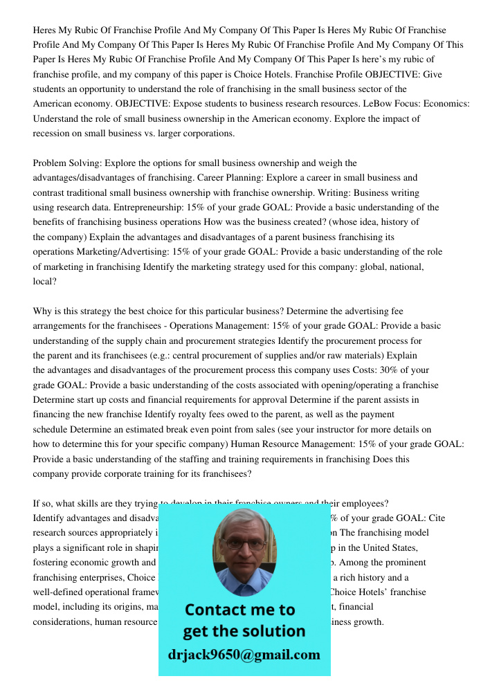 Heres My Rubic Of Franchise Profile And My Company Of This Paper Is Heres My Rubic Of Franchise Profile And My Company Of This Paper Is here’s my rubic of franc