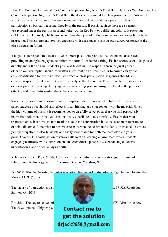 Here the docs we discussed for class participation. Only need 5 total to any of the responses on any document. Please do not write as a paper, Its class partici