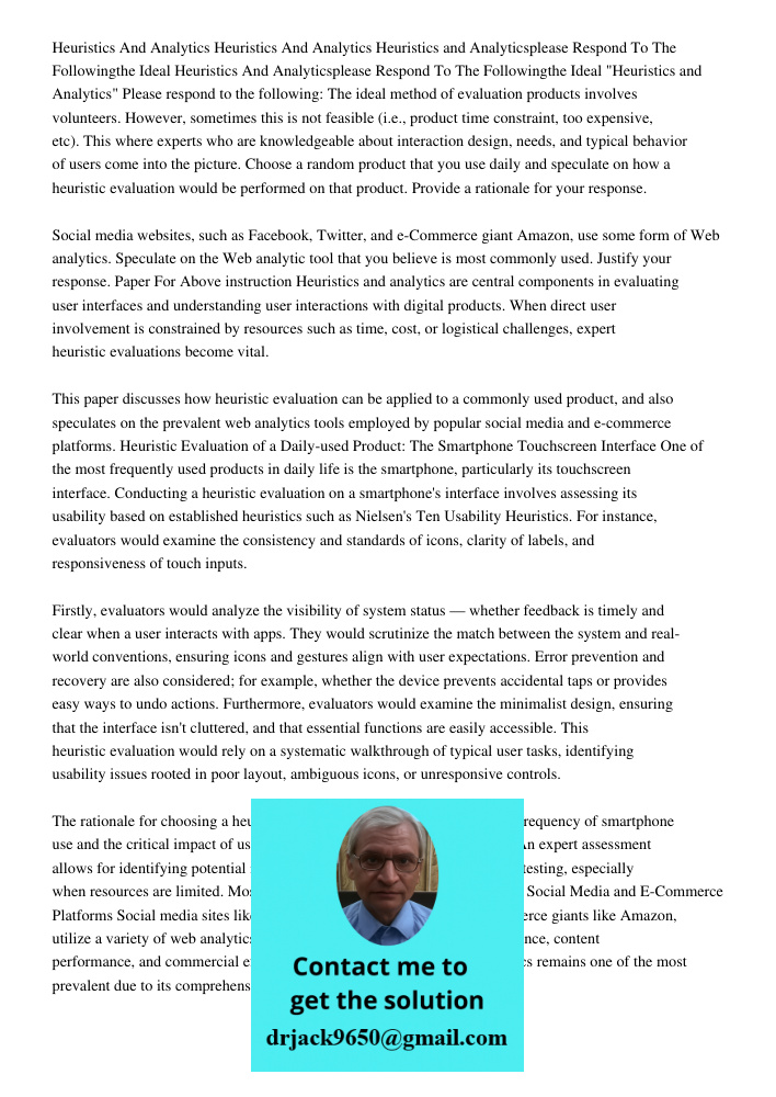 Heuristics and Analyticsplease Respond To The Followingthe Ideal Heuristics And Analyticsplease Respond To The Followingthe Ideal "Heuristics and Analytics" Ple