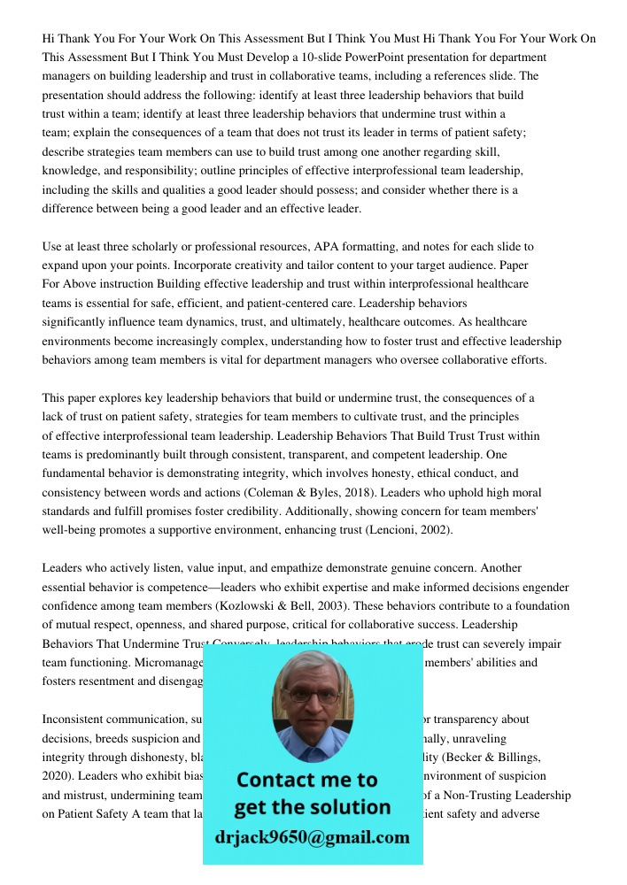 Develop a 10-slide PowerPoint presentation for department managers on building leadership and trust in collaborative teams, including a references slide. The pr