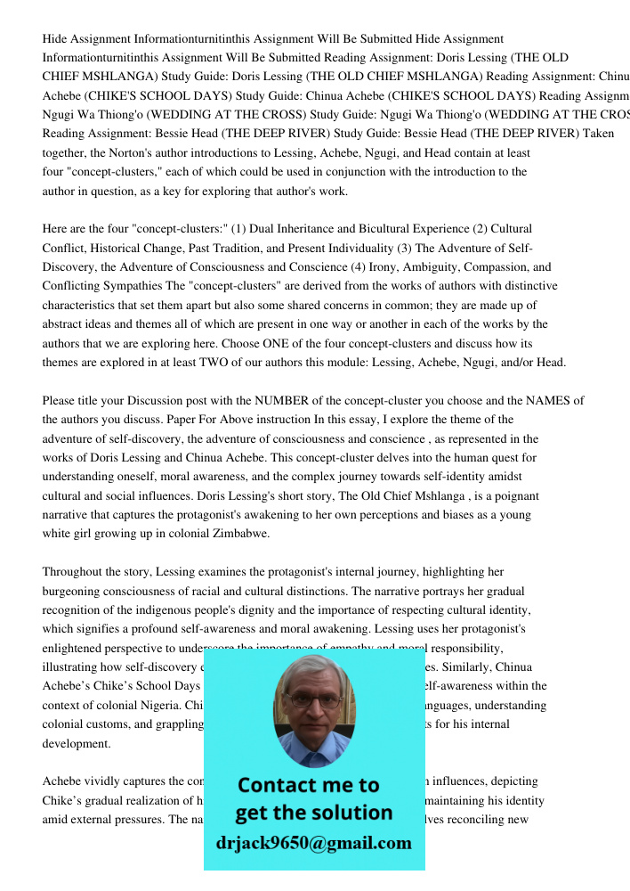 Reading Assignment: Doris Lessing (THE OLD CHIEF MSHLANGA) Study Guide: Doris Lessing (THE OLD CHIEF MSHLANGA) Reading Assignment: Chinua Achebe (CHIKE'S SCHOOL