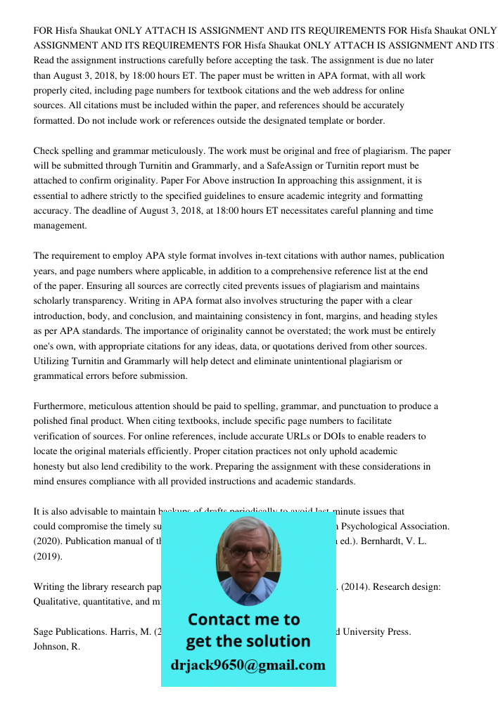 FOR Hisfa Shaukat ONLY ATTACH IS ASSIGNMENT AND ITS REQUIREMENTS Read the assignment instructions carefully before accepting the task. The assignment is due no 