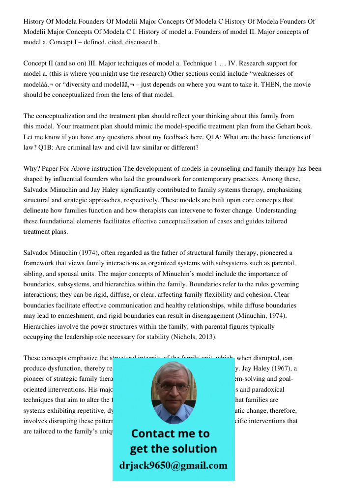 I. History of model a. Founders of model II. Major concepts of model a. Concept I – defined, cited, discussed b. Concept II (and so on) III. Major techniques of
