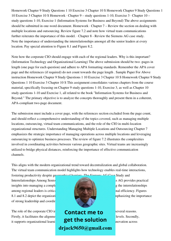 Homework · Chapter 9 – study questions 1-10, Exercise 3 · Chapter 10 – study questions 1-10, Exercise 1 (Information Systems for Business and Beyond) The above 