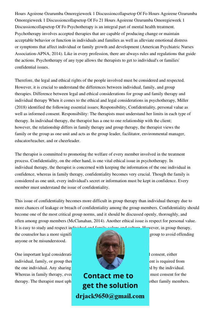 Hours Agoirene Ozurumba Omoregieweek 1 Discussioncollapsetop Of Fo Psychotherapy is an integral part of mental health treatment. Psychotherapy involves accepted