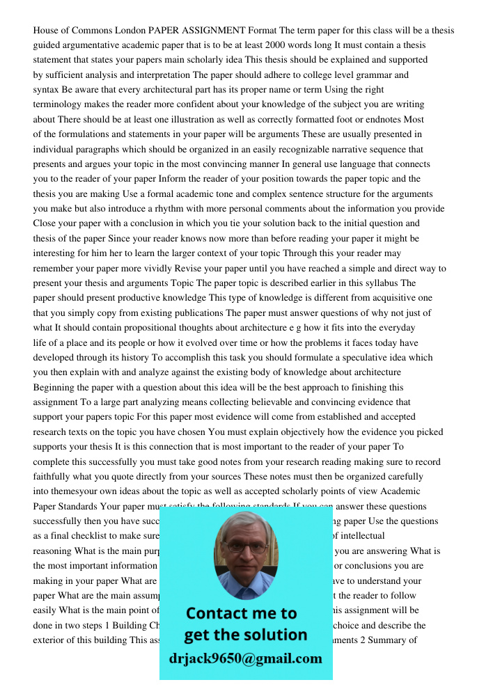House Of Commons London Paper Assignment Format