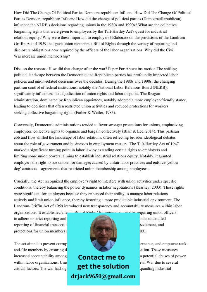 How did the change of political parties (Democrat/Republican) influence the NLRB's decisions regarding unions in the 1980s and 1990s? What are the collective ba