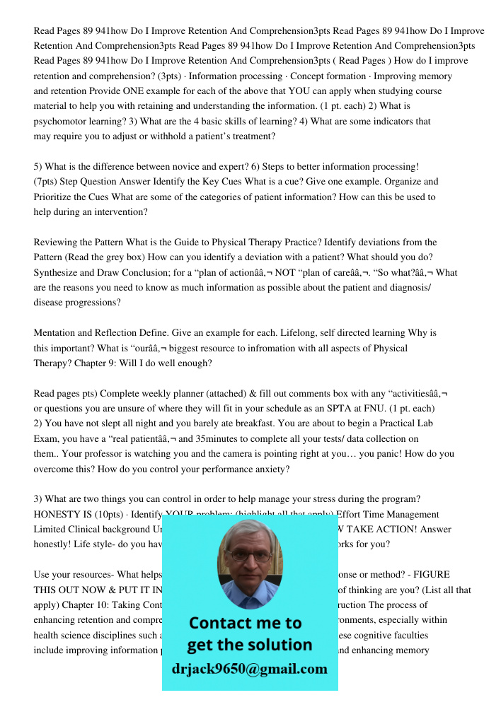 Read Pages 89 941how Do I Improve Retention And Comprehension3pts Read Pages 89 941how Do I Improve Retention And Comprehension3pts ( Read Pages ) How do I impr