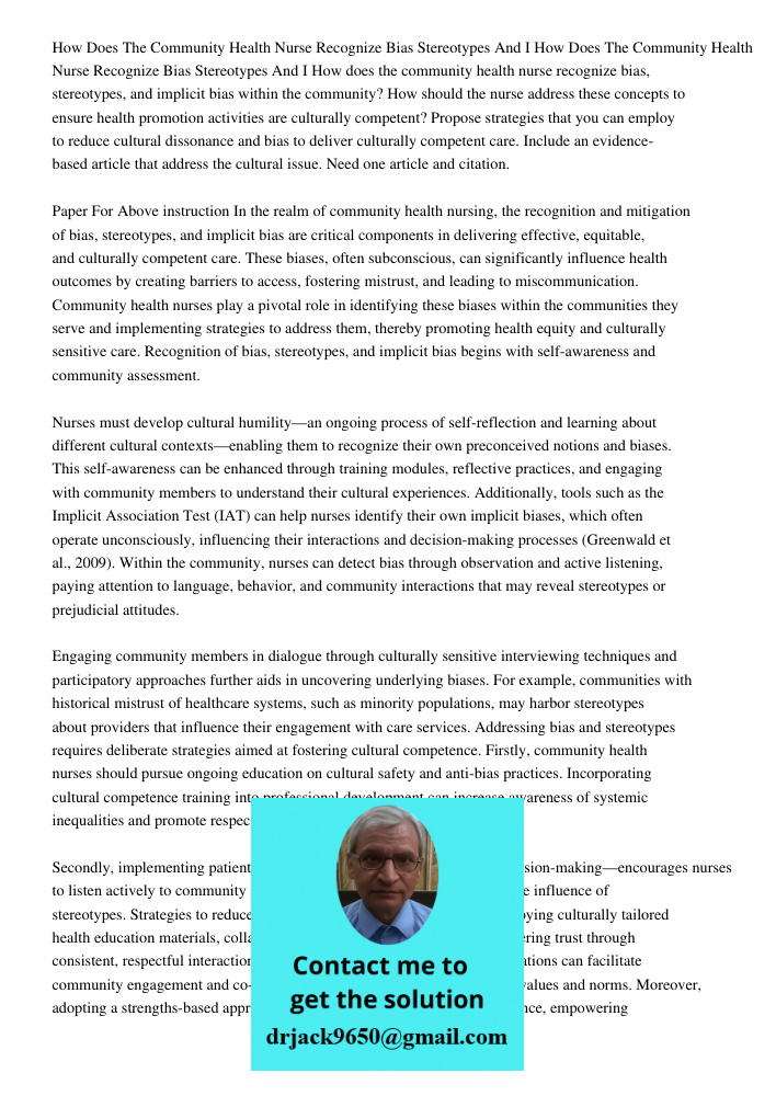 How does the community health nurse recognize bias, stereotypes, and implicit bias within the community? How should the nurse address these concepts to ensure h