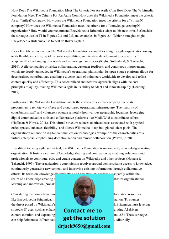 How does the Wikimedia Foundation meet the criteria for an “agile” company? How does the Wikimedia Foundation meet the criteria for a “virtual” company? How doe