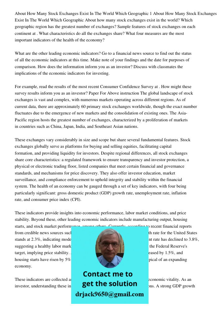 About how many stock exchanges exist in the world? Which geographic region has the greatest number of exchanges? Sample features of stock exchanges on each cont