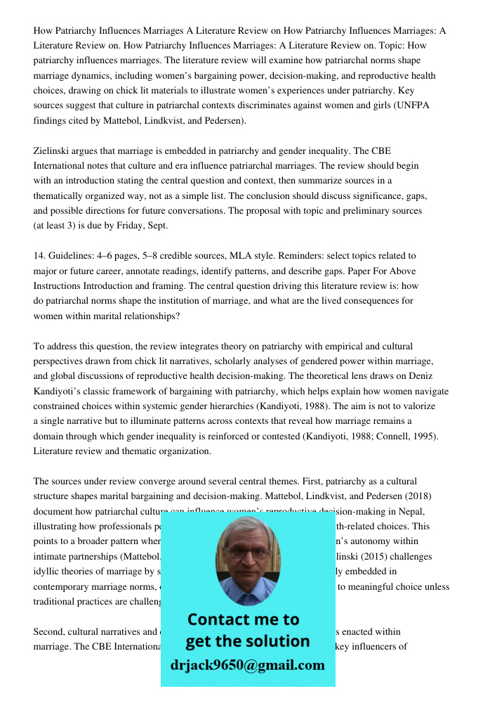 How Patriarchy Influences Marriages: A Literature Review on. Topic: How patriarchy influences marriages. The literature review will examine how patriarchal norm