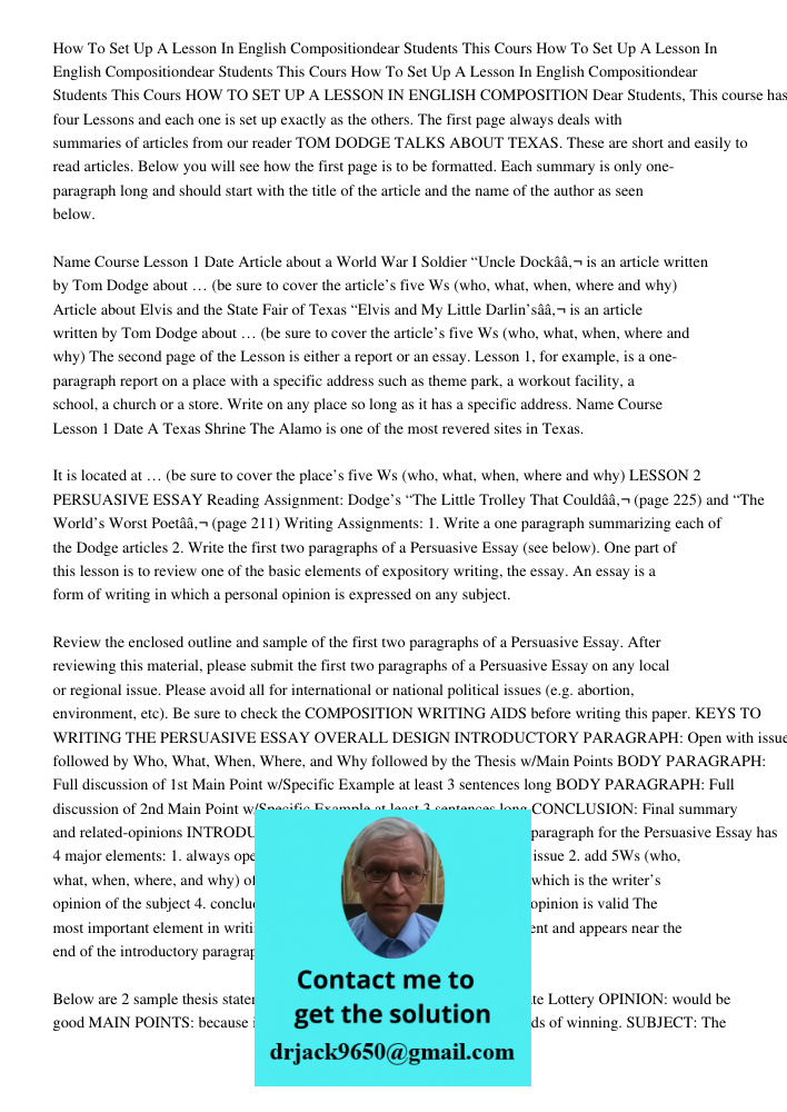 How To Set Up A Lesson In English Compositiondear Students This Cours HOW TO SET UP A LESSON IN ENGLISH COMPOSITION Dear Students, This course has four Lessons 