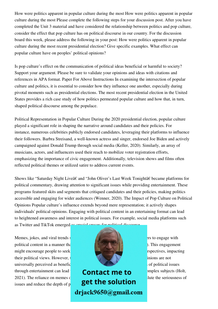 Please complete the following steps for your discussion post. After you have completed the Unit 3 material and have considered the relationship between politics