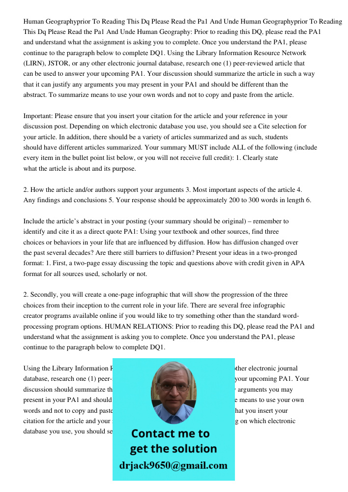 Human Geography: Prior to reading this DQ, please read the PA1 and understand what the assignment is asking you to complete. Once you understand the PA1, please