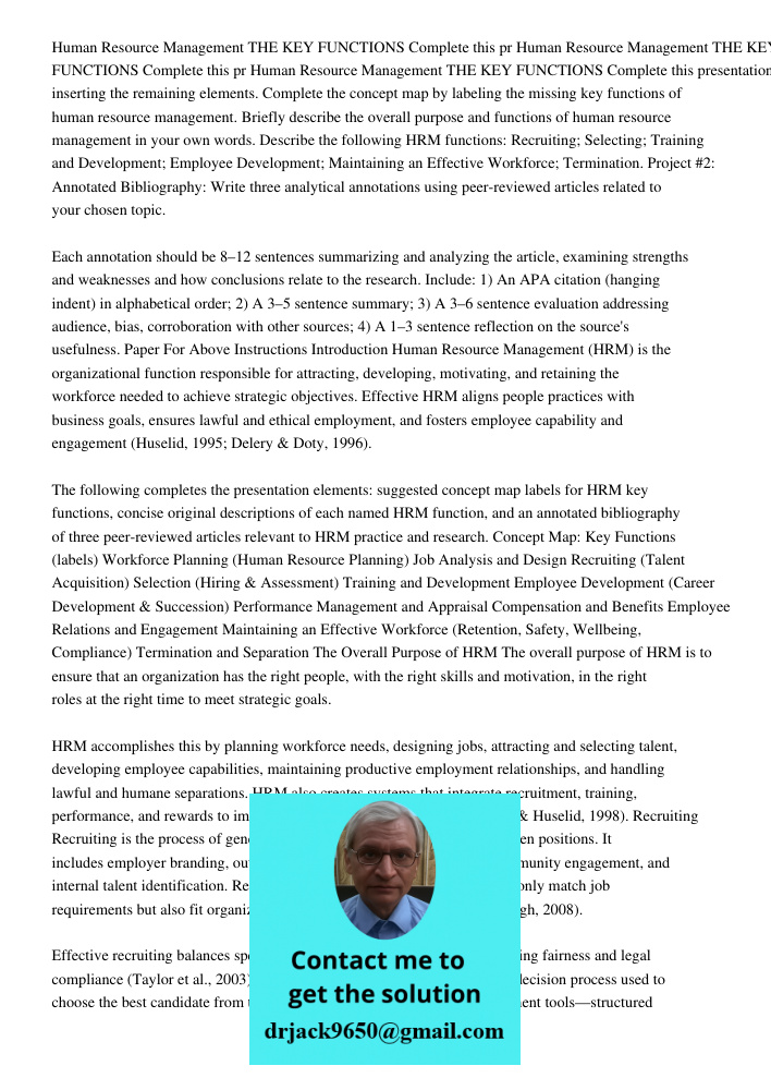 Human Resource Management THE KEY FUNCTIONS Complete this presentation by inserting the remaining elements. Complete the concept map by labeling the missing key