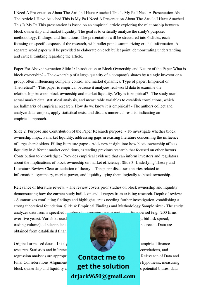 I Need A Presentation About The Article I Have Attached This Is My Pa This presentation is based on an empirical article exploring the relationship between bloc